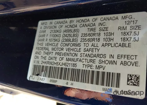 2018 Honda Cr-V Ex from USA, damaged, VIN 2HKRW2H5XJH621185
